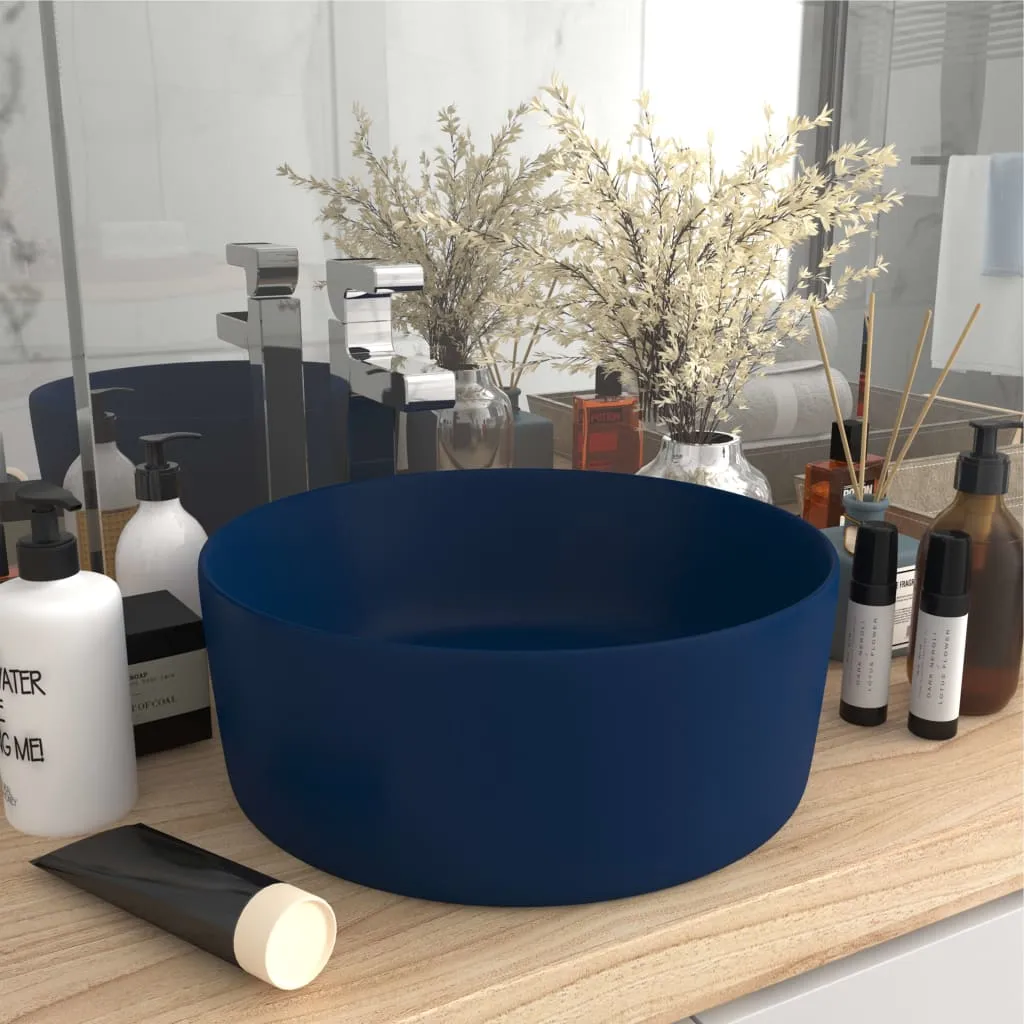 vidaXL Lavandino Lusso Rotondo Blu Scuro Opaco 40x15 cm in Ceramica