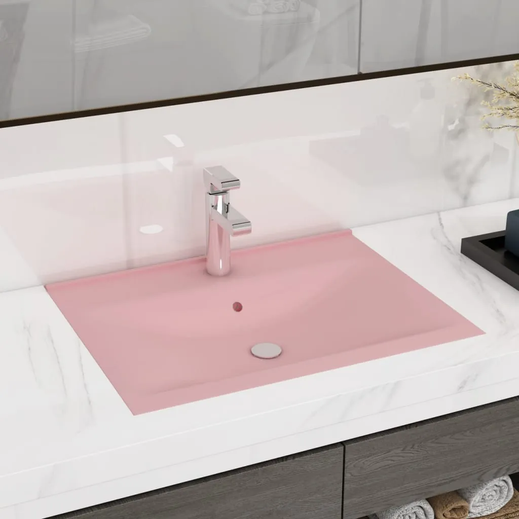 vidaXL Lavandino con Foro Rubinetto Rosa Opaco 60x46 cm in Ceramica