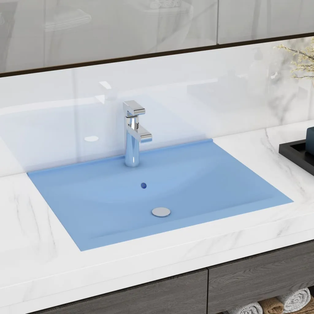 vidaXL Lavandino con Foro Rubinetto Azzurro Opaco 60x46 cm in Ceramica