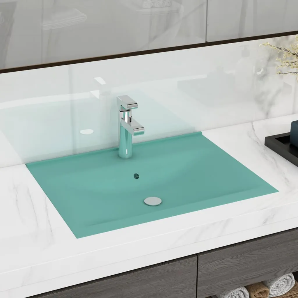 vidaXL Lavabo con Foro Rubinetto Verde Chiaro Opaco 60x46 cm Ceramica