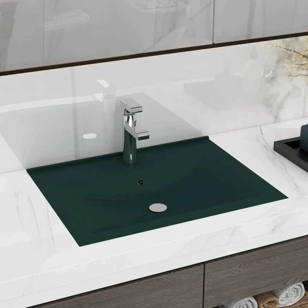 vidaXL Lavabo con Foro Rubinetto Verde Scuro Opaco 60x46cm in Ceramica