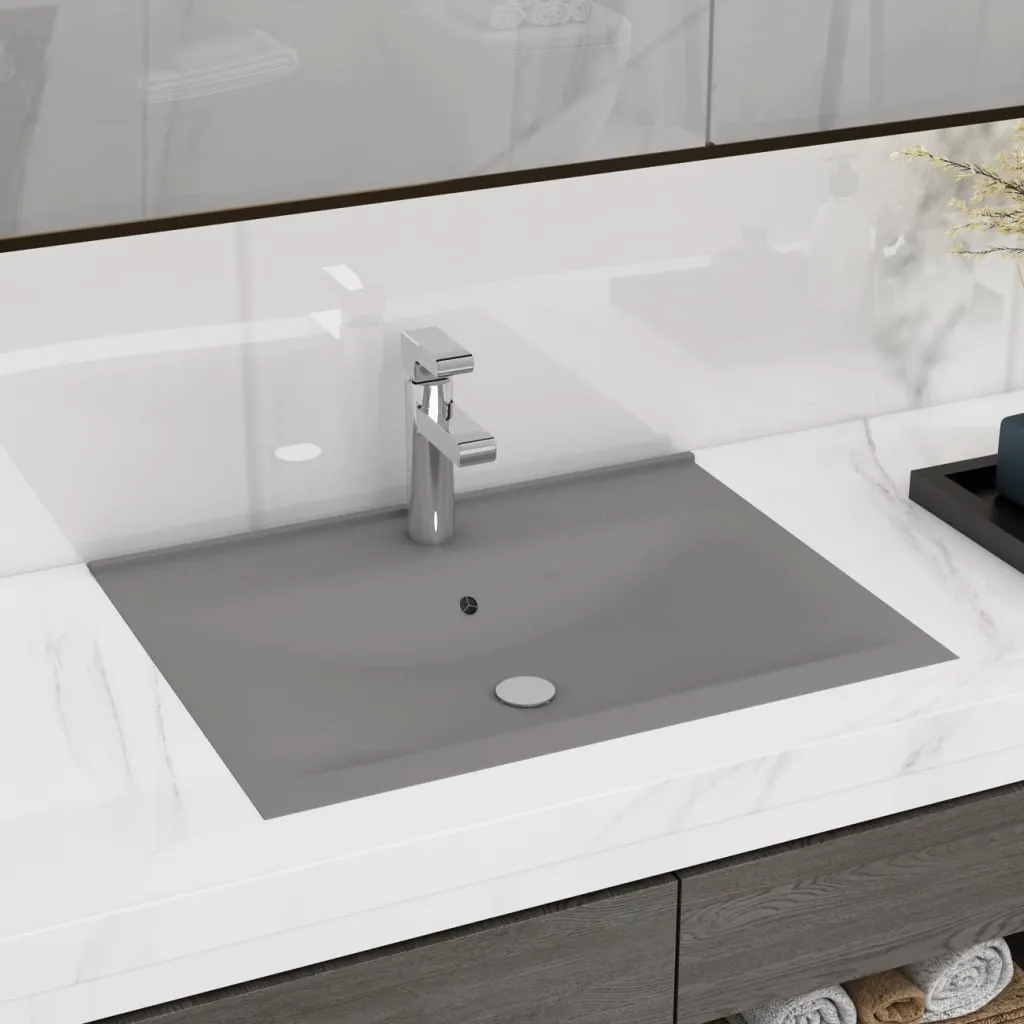 vidaXL Lavabo con Foro Rubinetto Grigio Chiaro Opaco 60x46 cm Ceramica