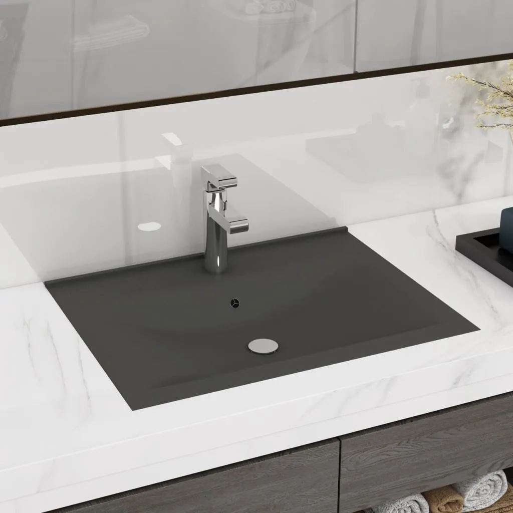 vidaXL Lavabo con Foro Rubinetto Grigio Scuro Opaco 60x46 cm Ceramica