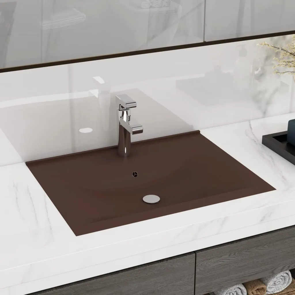 vidaXL Lavabo con Foro Rubinetto Marrone Scuro Opaco 60x46cm Ceramica