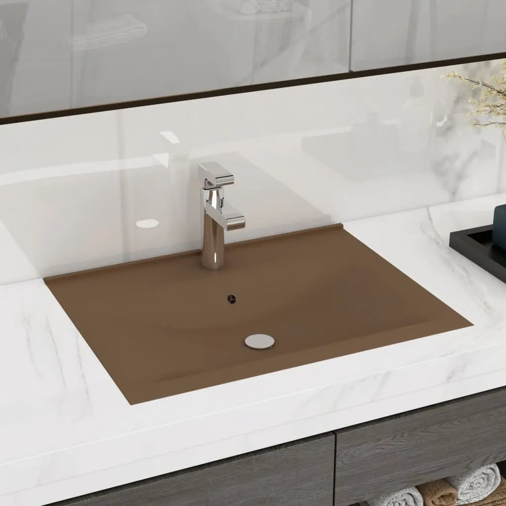 vidaXL Lavandino con Foro Rubinetto Crema Opaco 60x46 cm in Ceramica