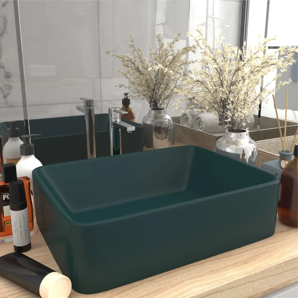 vidaXL Lavandino Luxury Verde Scuro Opaco 41x30x12 cm in Ceramica