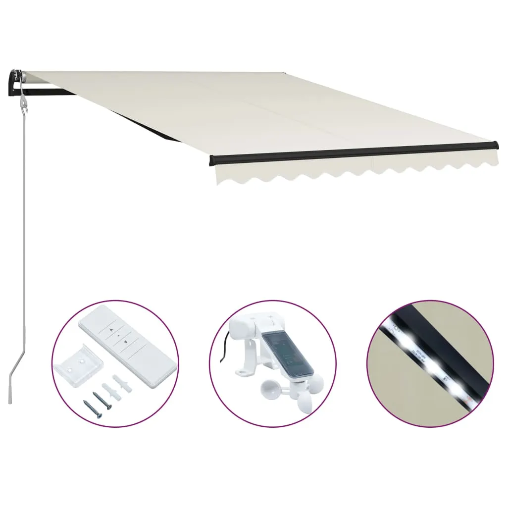 vidaXL Tenda da Sole con Sensore Vento e LED 300x250 cm Crema