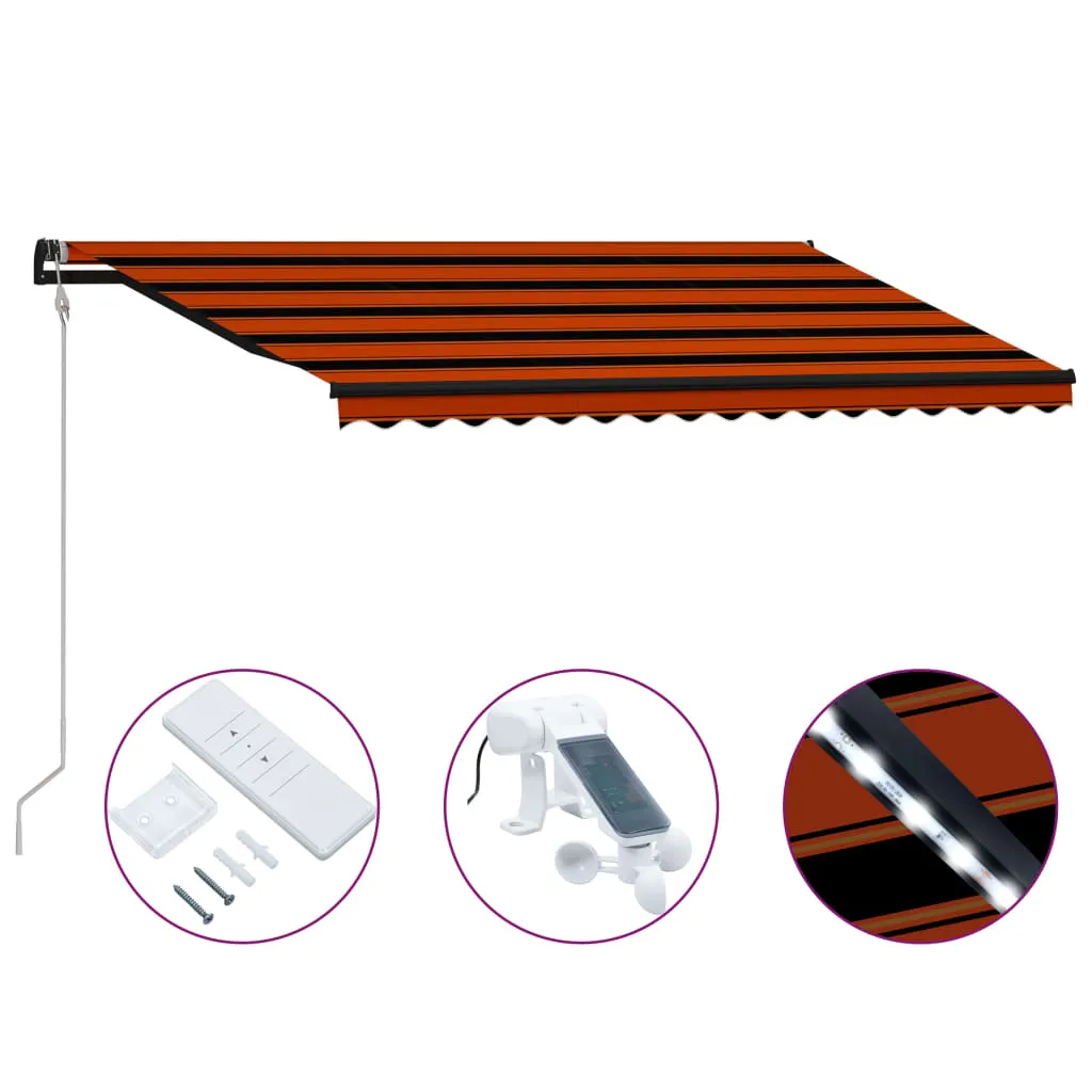 vidaXL Tenda da Sole Retrattile Sensore LED 400x300cm Arancio Marrone