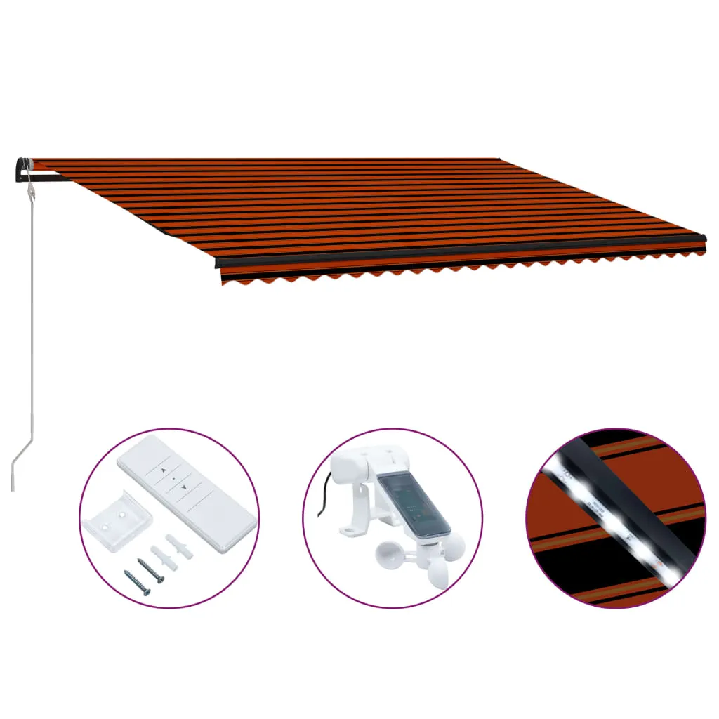 vidaXL Tenda da Sole Retrattile Sensore LED 600x300cm Arancio Marrone