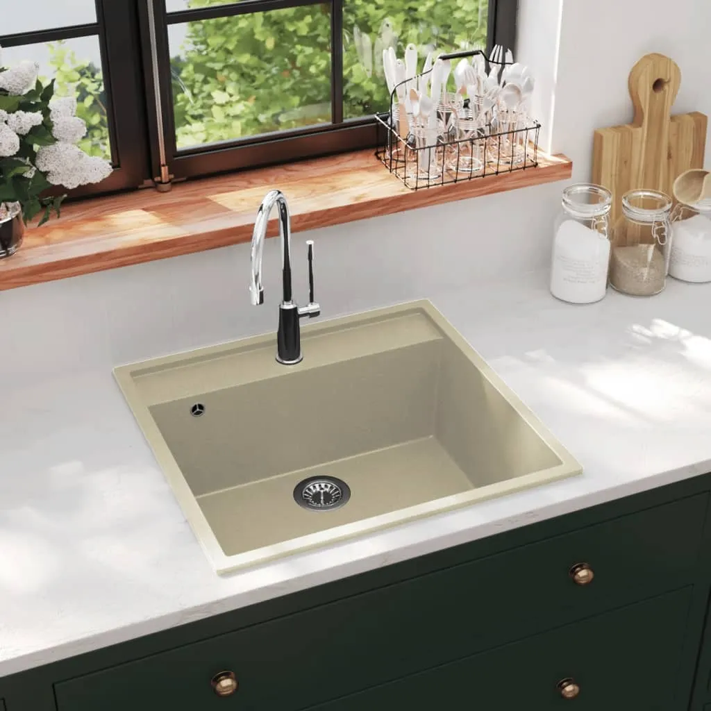 vidaXL Lavello da Cucina con Foro Troppopieno Beige in Granito