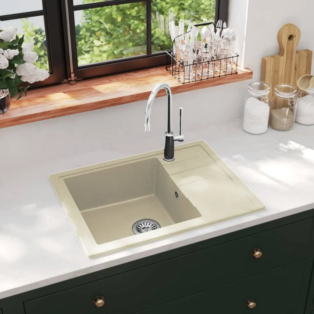 vidaXL Lavello da Cucina con Foro Troppopieno Ovale Beige in Granito