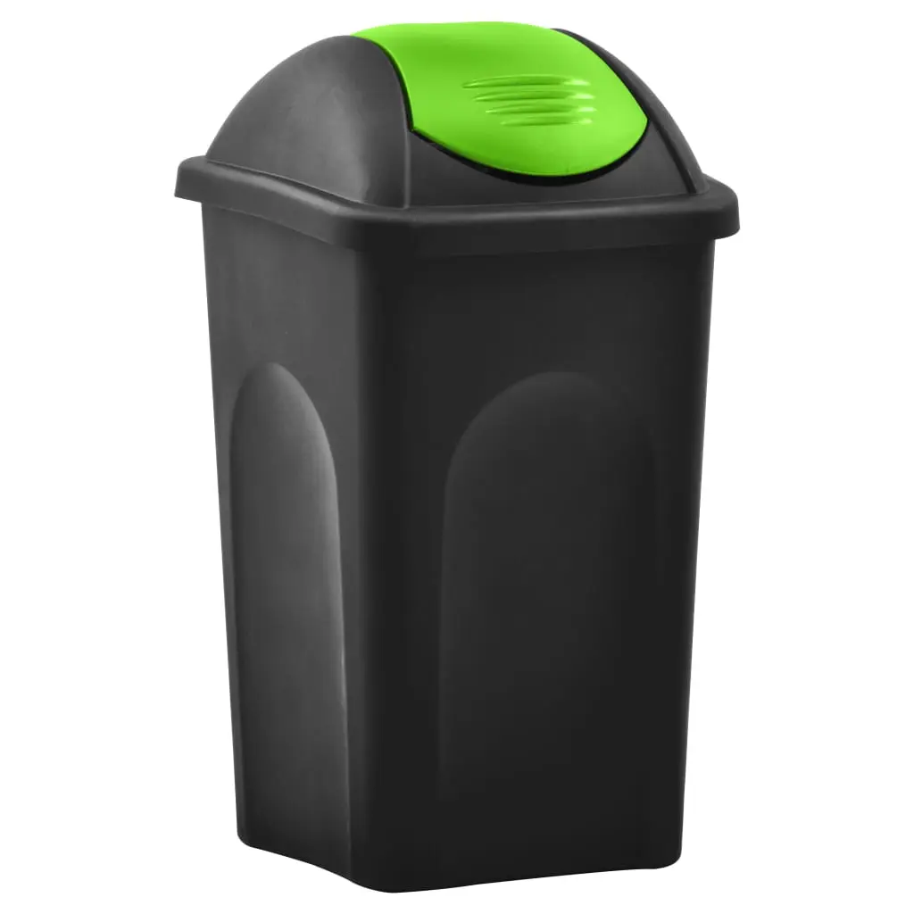 Cestino dei Rifiuti con Coperchio Oscillante 60 L Nero e Verde