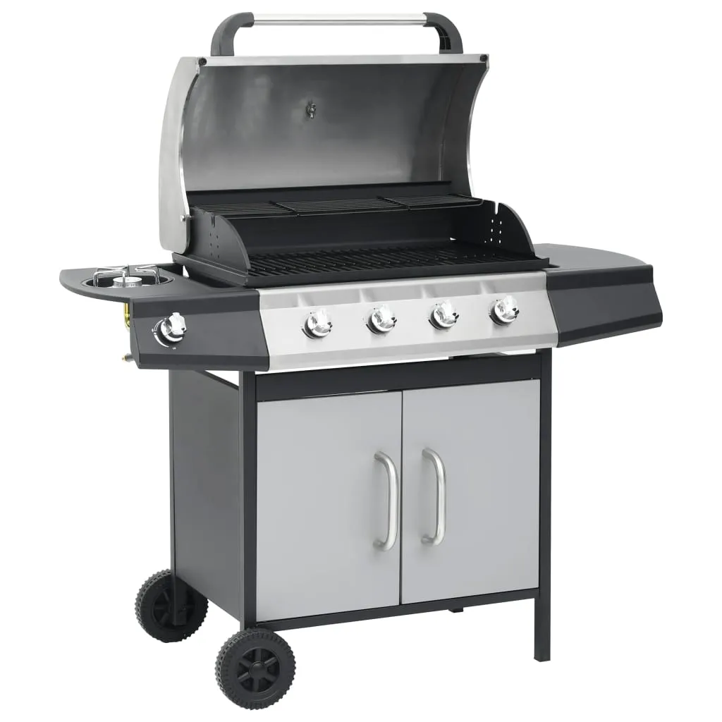 vidaXL Barbecue Griglia a Gas 4+1 Fornelli Nero Argento Acciaio e Inox