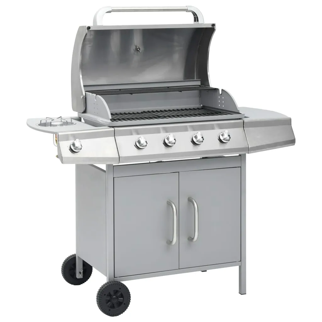 vidaXL Barbecue e Griglia a Gas 4+1 Fornelli Argento in Acciaio Inox