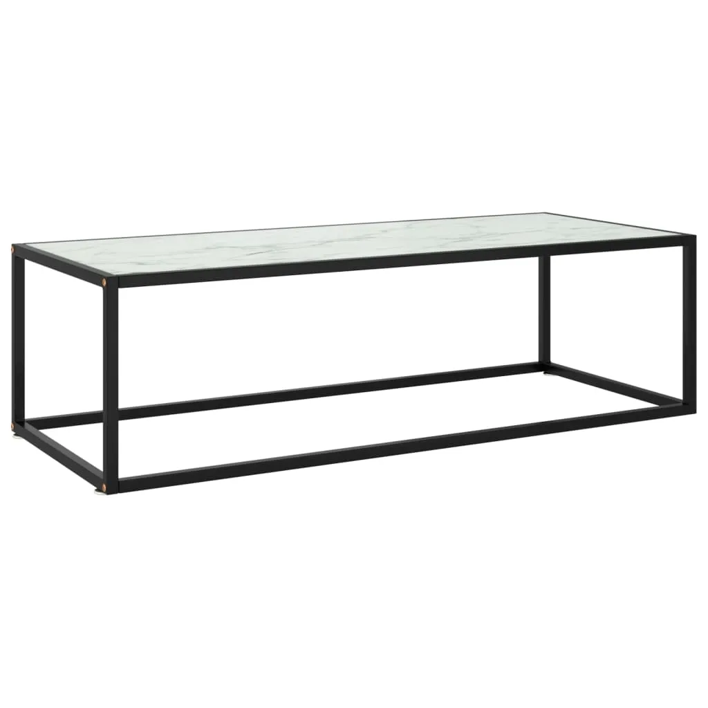 vidaXL Tavolino da Salotto Nero con Vetro Marmo Bianco 120x50x35 cm