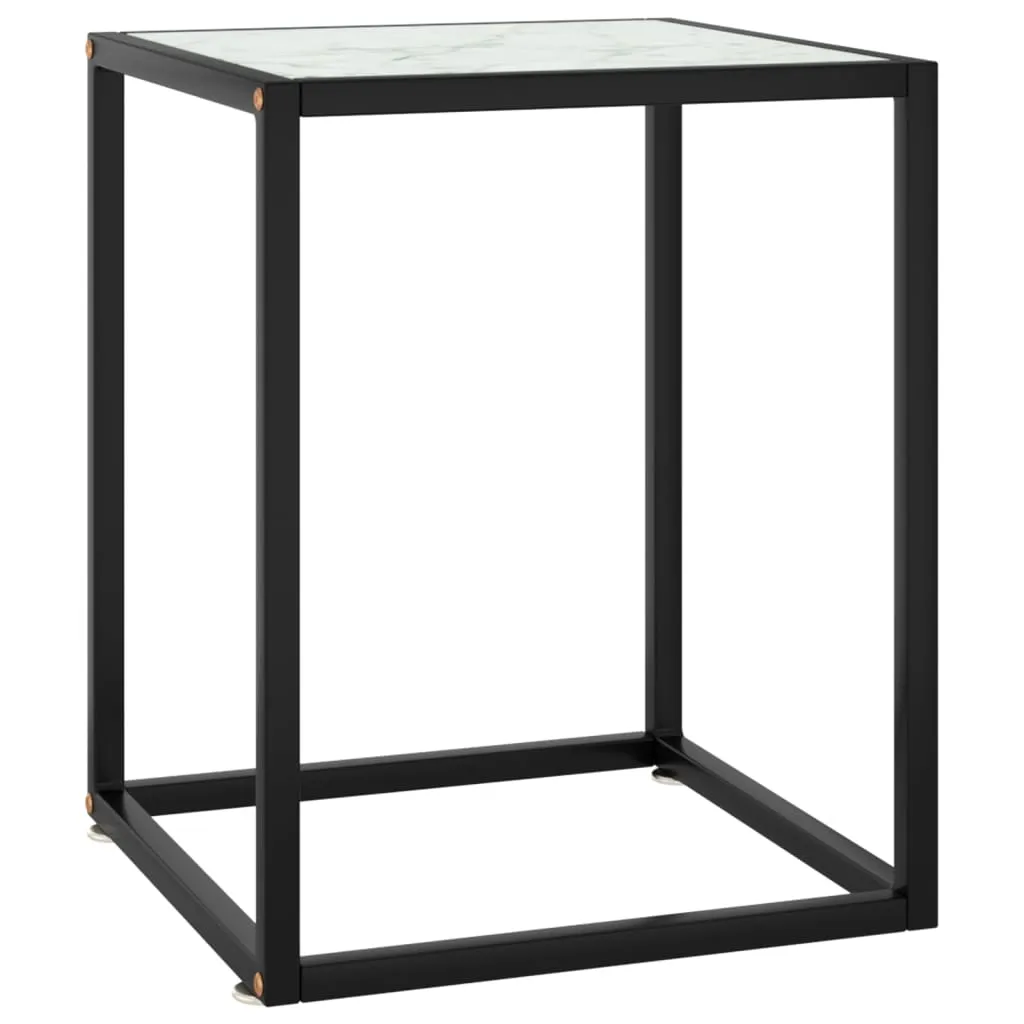 vidaXL Tavolino Salotto Nero con Vetro Bianco Marmorizzato 40x40x50cm