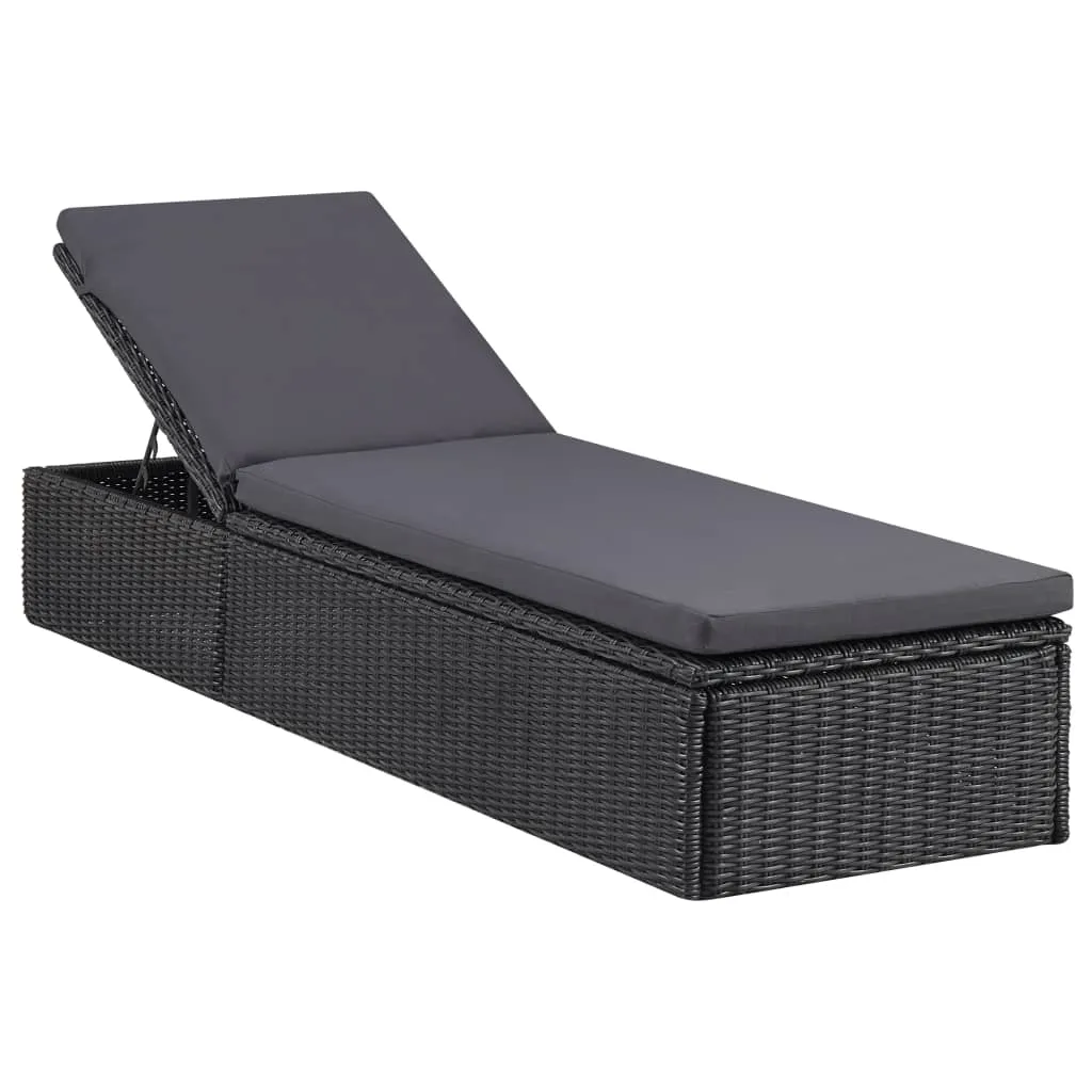 vidaXL Lettino Prendisole in Polyrattan Nero e Grigio Scuro