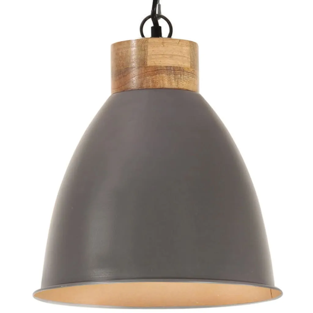 vidaXL Lampadario Industriale Grigio Ferro e Legno Massello 35 cm E27