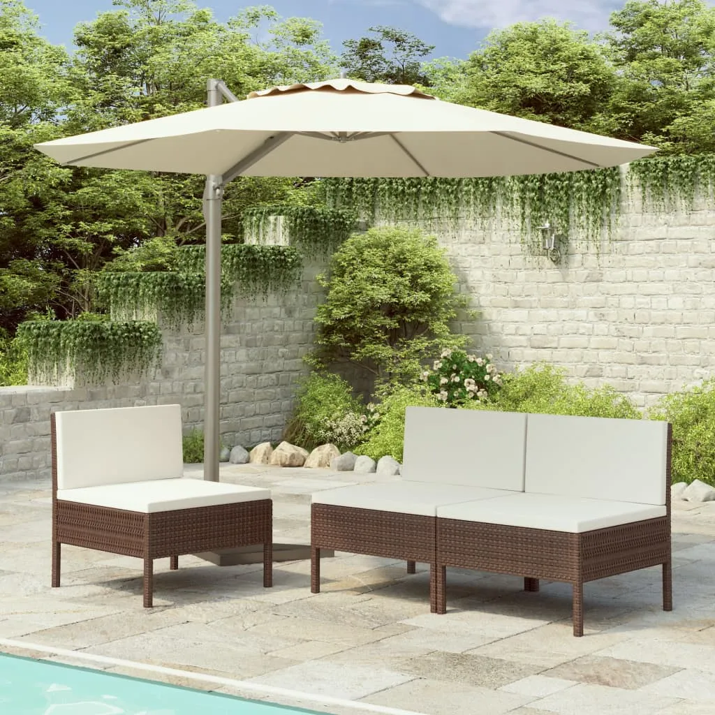 vidaXL Sedie da Giardino 3 pz con Cuscini in Polyrattan Marroni