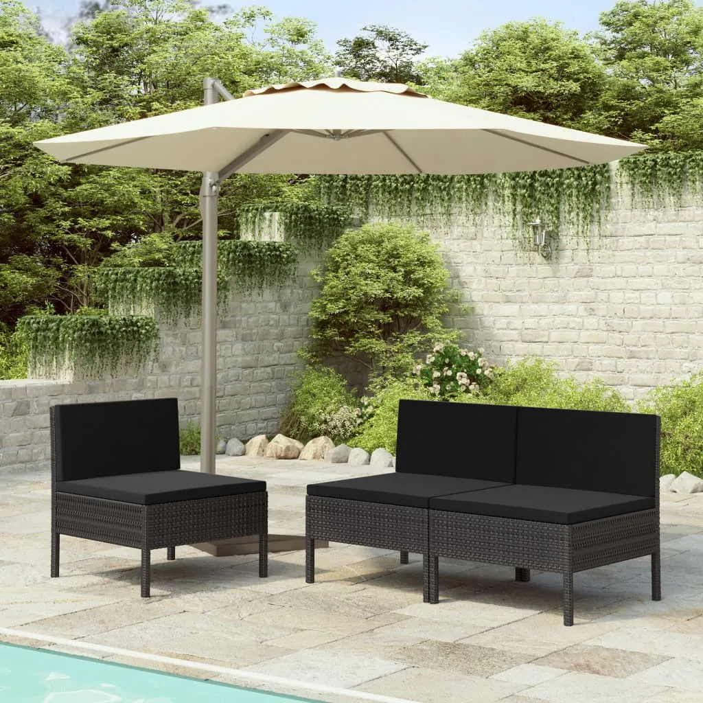 vidaXL Sedie da Giardino 3 pz con Cuscini in Polyrattan Nere