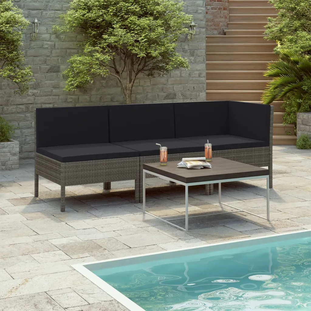 vidaXL Set Divani da Giardino 3 pz con Cuscini in Polyrattan Grigio