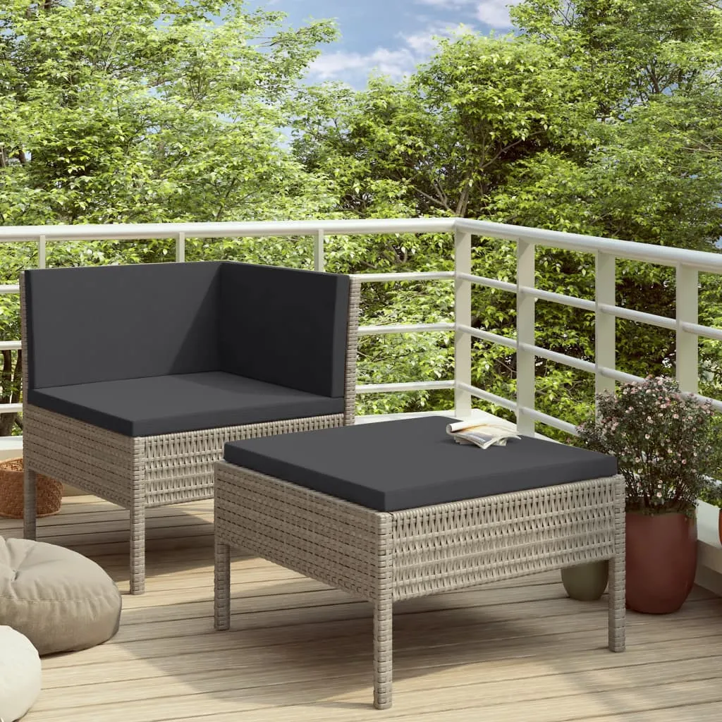 vidaXL Set Divani da Giardino 2 pz con Cuscini in Polyrattan Grigio