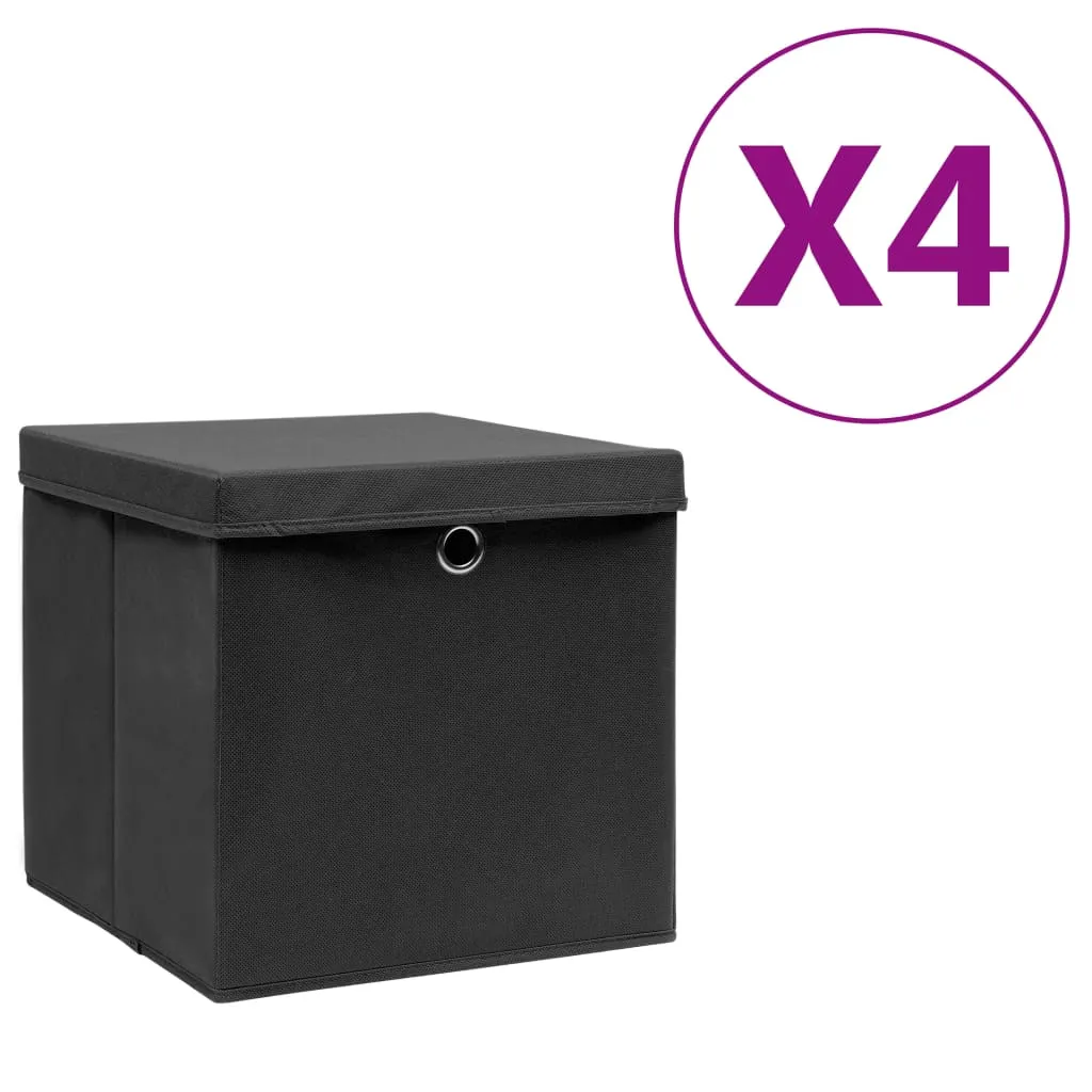 vidaXL Contenitori con Coperchi 4 pz 28x28x28 cm Nero