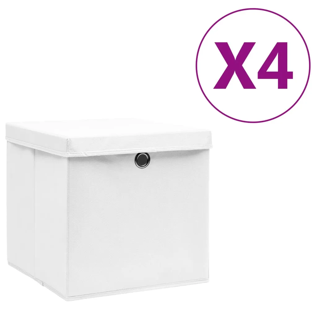 vidaXL Contenitori con Coperchi 4 pz 28x28x28 cm Bianco