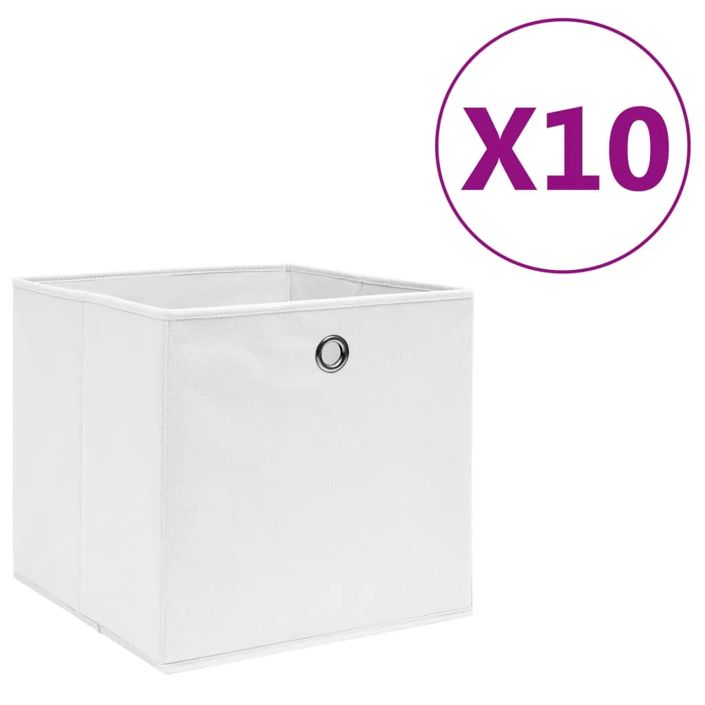 vidaXL Contenitori 10 pz in Tessuto non Tessuto 28x28x28 cm Bianco