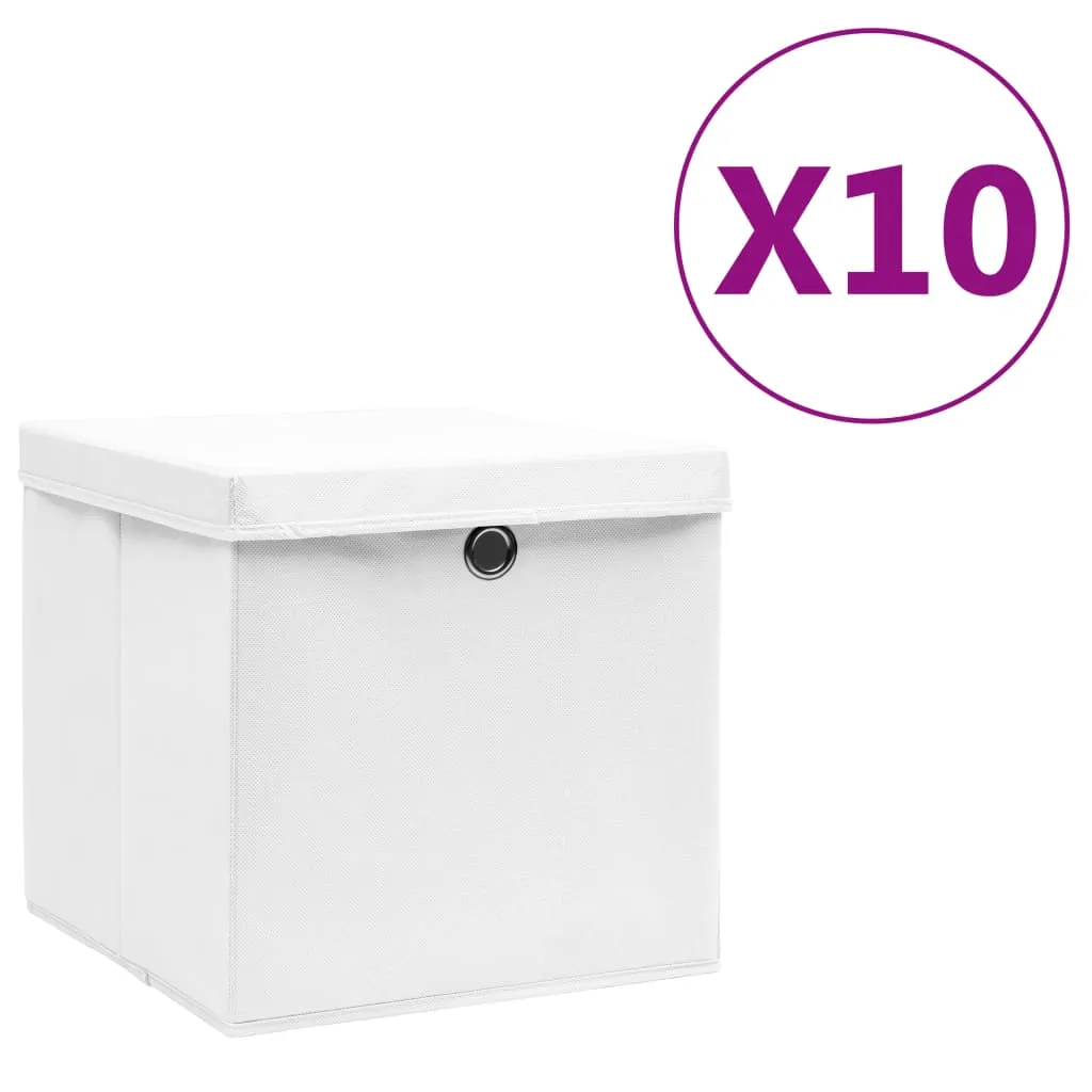 vidaXL Contenitori con Coperchi 10 pz 28x28x28 cm Bianco