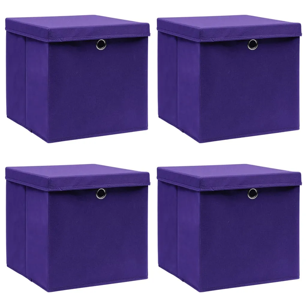 vidaXL Contenitori con Coperchi 4 pz 28x28x28 cm Viola