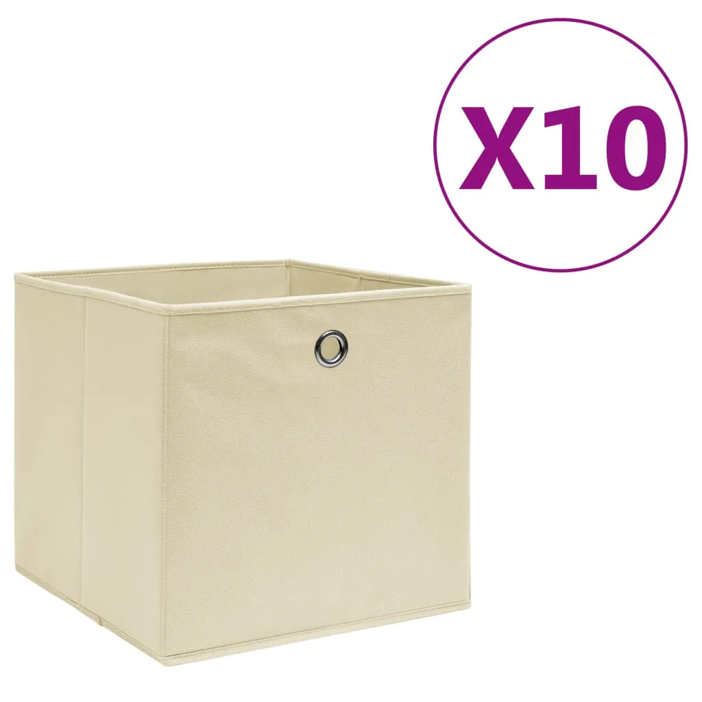 vidaXL Contenitori 10 pz in Tessuto non Tessuto 28x28x28 cm Crema