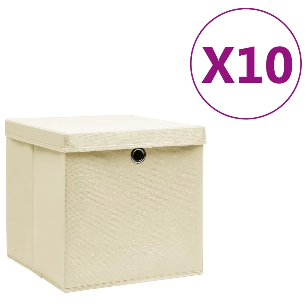 vidaXL Contenitori con Coperchi 10 pz 28x28x28 cm Crema