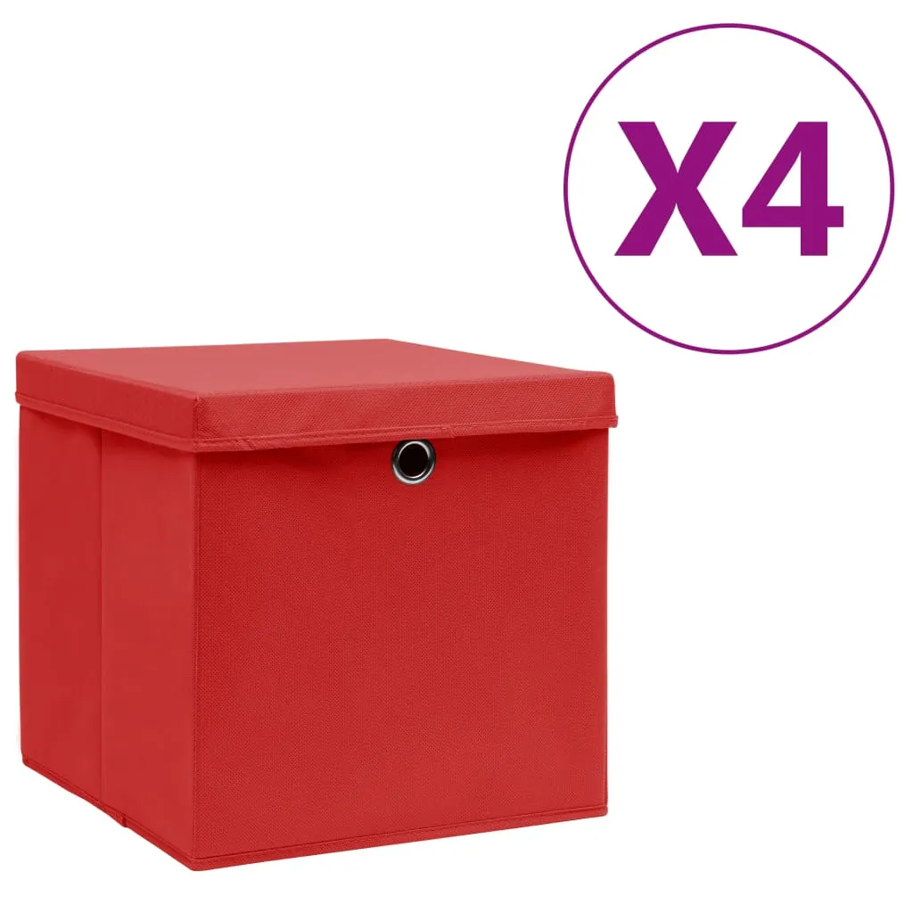 vidaXL Contenitori con Coperchi 4 pz 28x28x28 cm Rosso