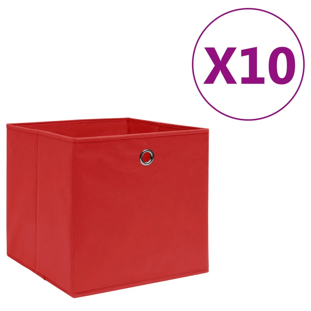 vidaXL Contenitori 10 pz in Tessuto non Tessuto 28x28x28 cm Rosso