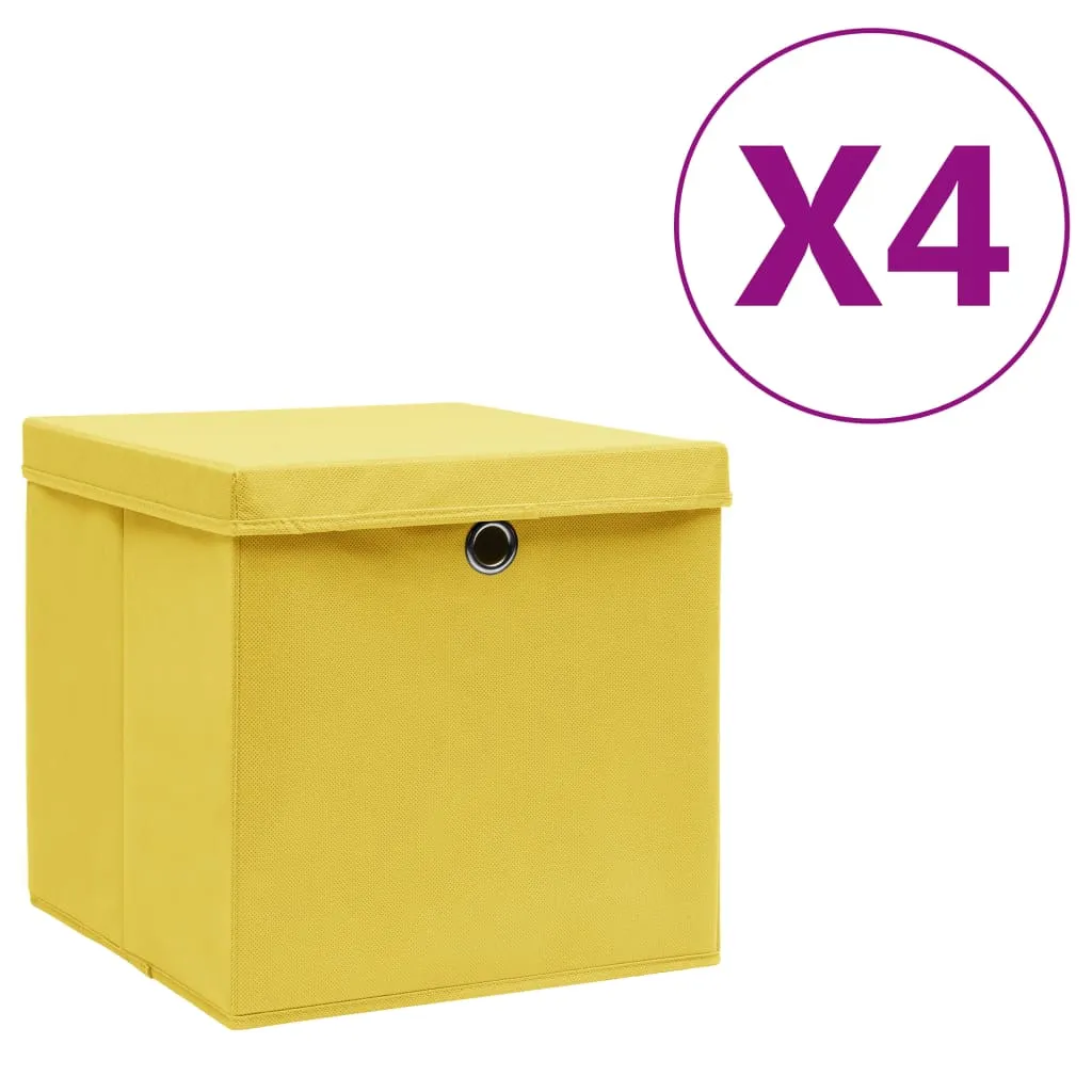 vidaXL Contenitori con Coperchi 4 pz 28x28x28 cm Giallo