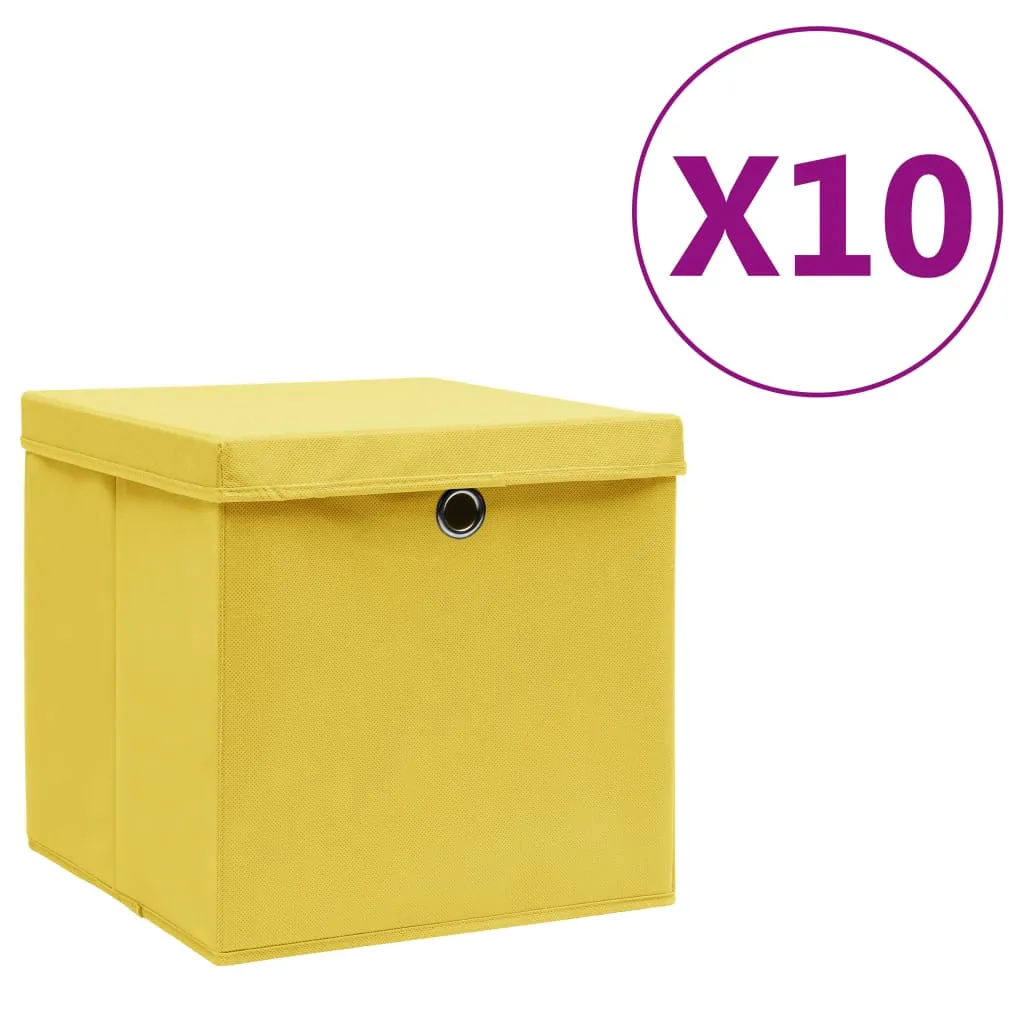 vidaXL Contenitori con Coperchi 10 pz 28x28x28 cm Giallo