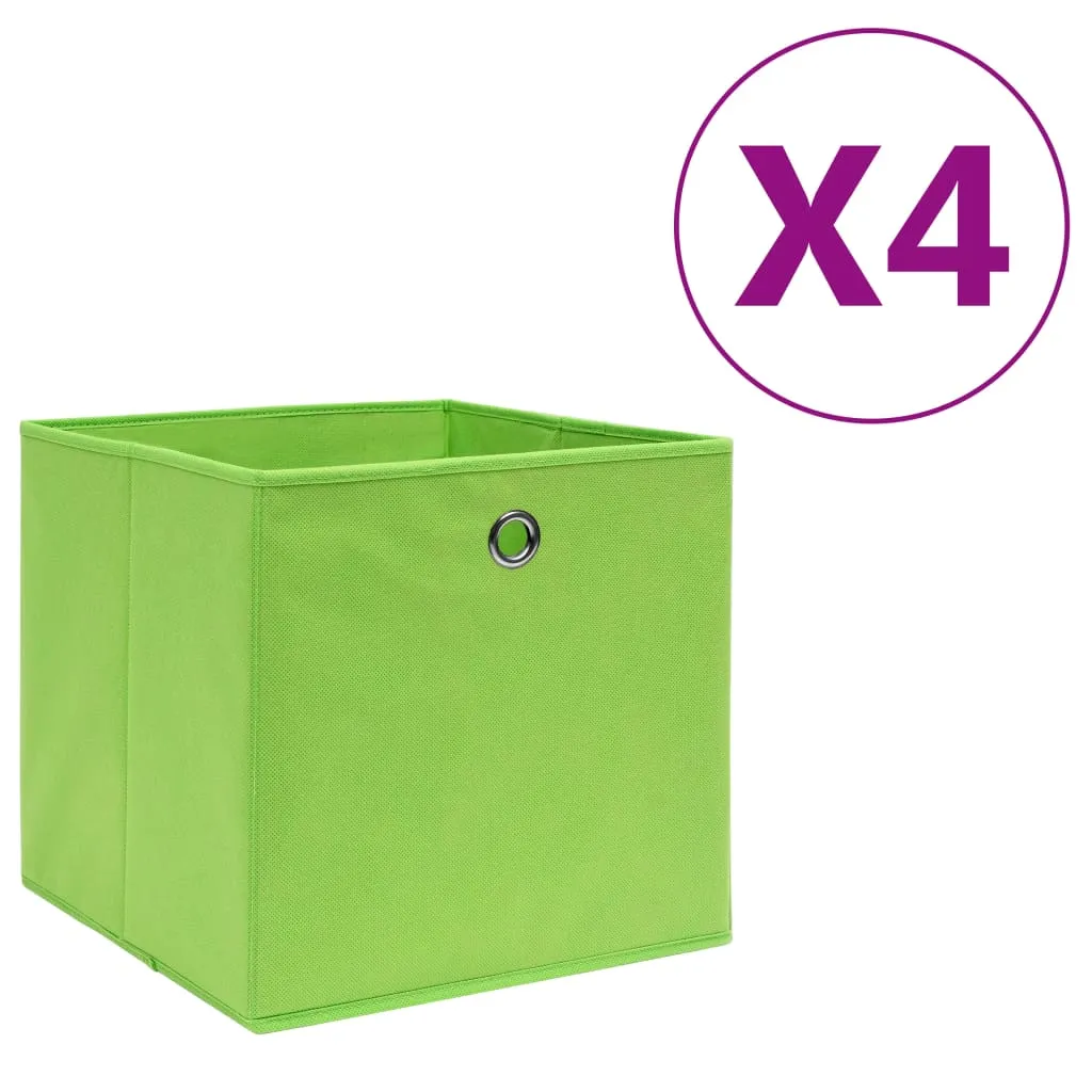 vidaXL Contenitori 4 pz in Tessuto non Tessuto 28x28x28 cm Verde