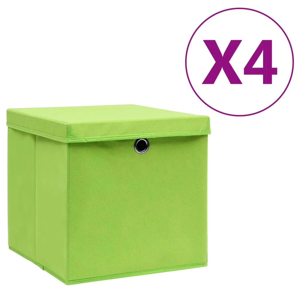 vidaXL Contenitori con Coperchi 4 pz 28x28x28 cm Verde