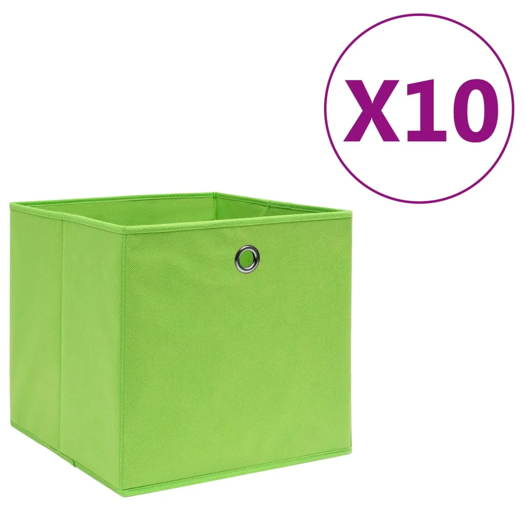 vidaXL Contenitori 10 pz in Tessuto non Tessuto 28x28x28 cm Verde