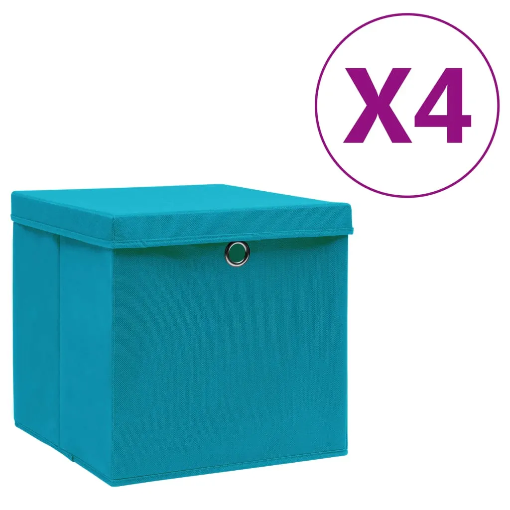 vidaXL Contenitori con Coperchi 4 pz 28x28x28 cm Azzurro