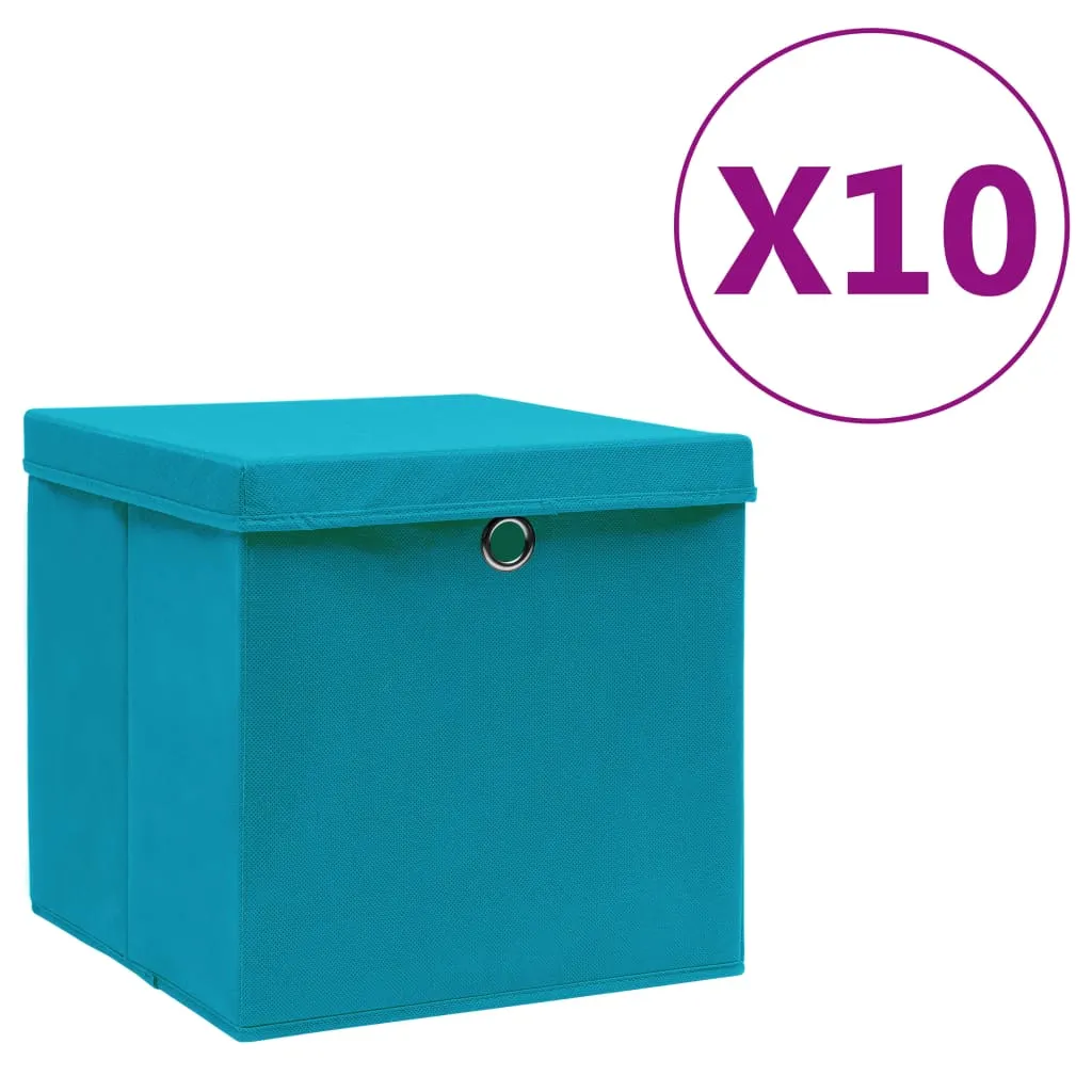 vidaXL Contenitori con Coperchi 10 pz 28x28x28 cm Azzurro