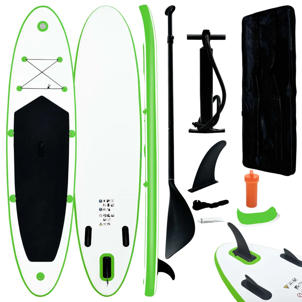 vidaXL Set Tavola Gonfiabile da SUP Verde e Bianco