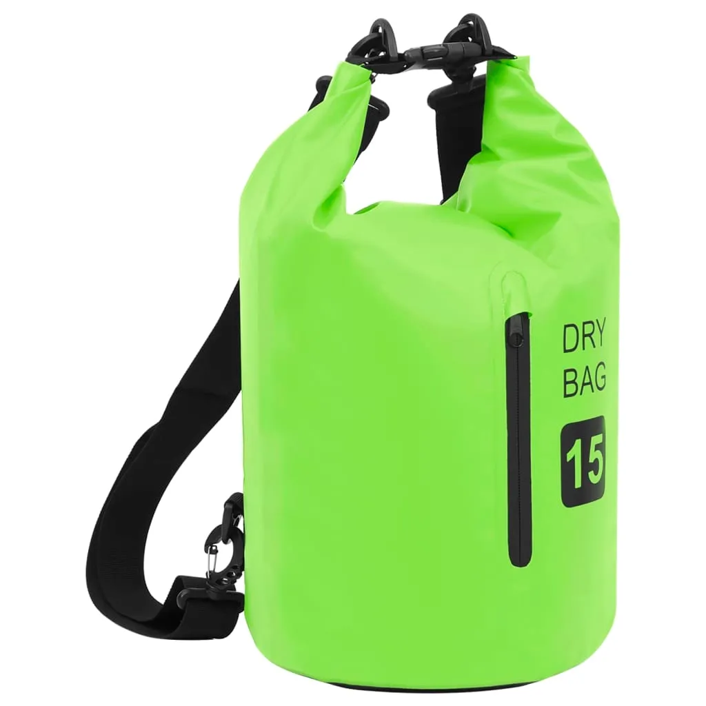 vidaXL Borsa Impermeabile con Cerniera Verde 15 L in PVC