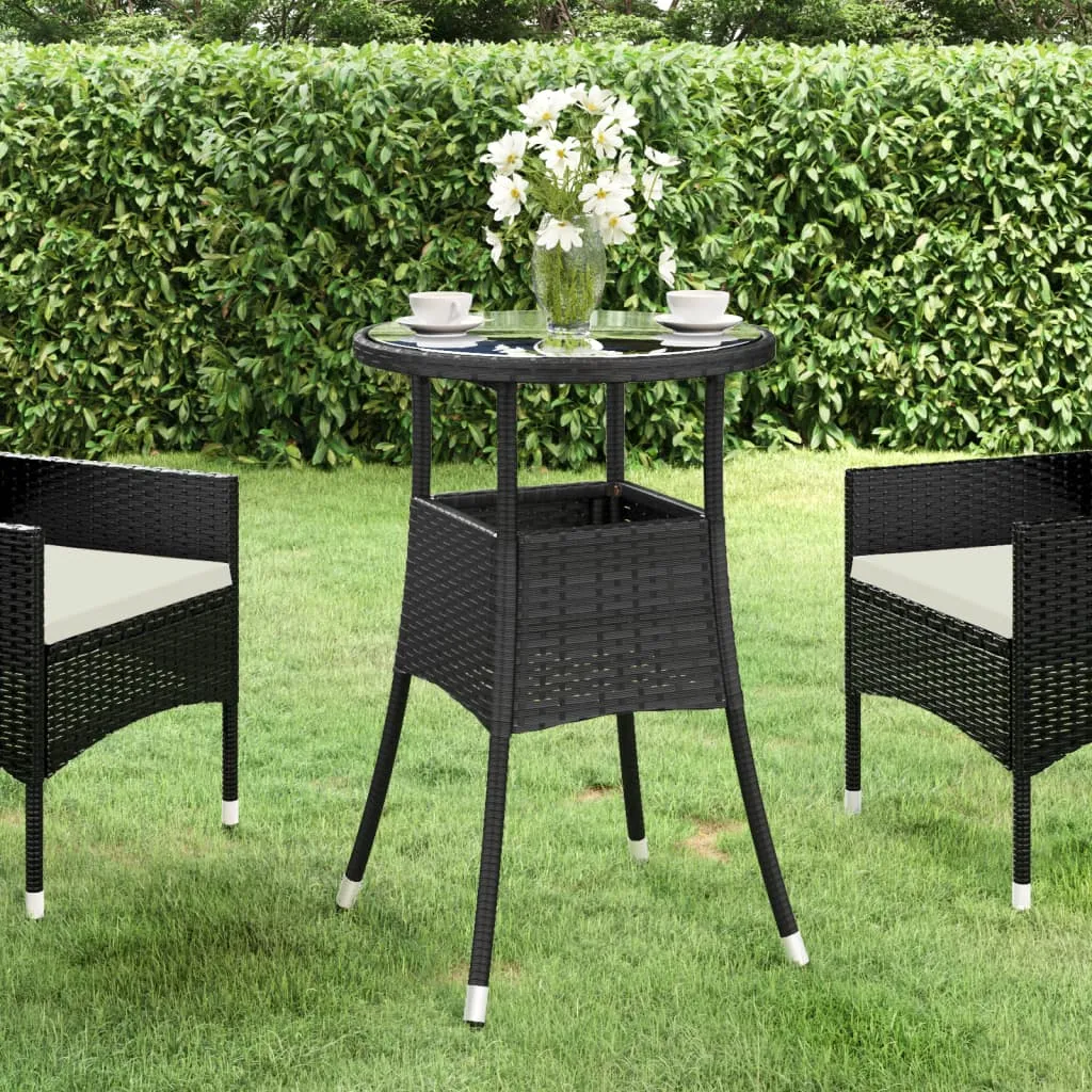 vidaXL Tavolo da Giardino Ø60x75 cm Vetro Temperato e Polyrattan Nero