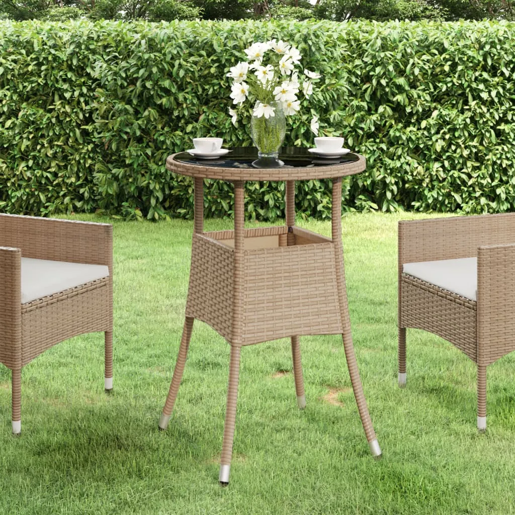 vidaXL Tavolo da Giardino Ø60x75 cm Vetro Temperato e Polyrattan Beige