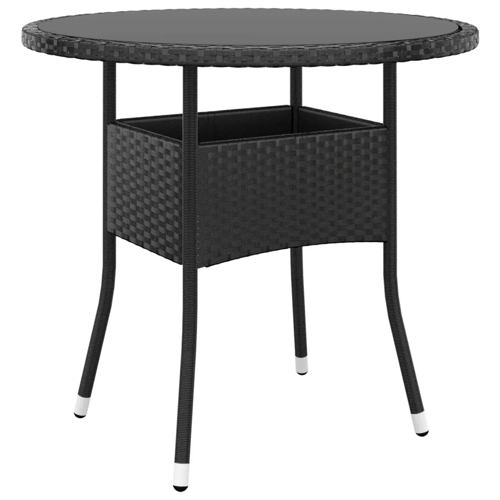 vidaXL Tavolo da Giardino Ø80x75 cm Vetro Temperato e Polyrattan Nero