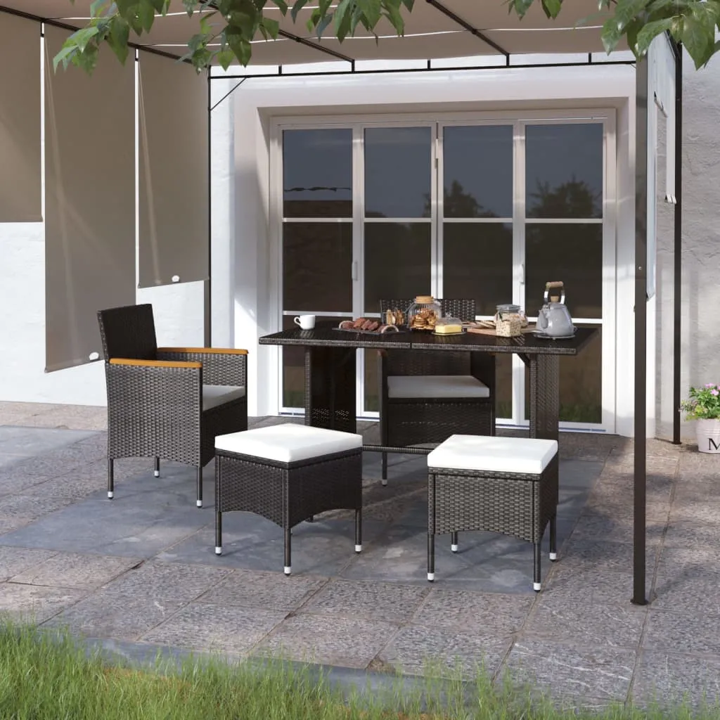 vidaXL Set Sedie e Sgabelli da Giardino 4 pz in Polyrattan Nero