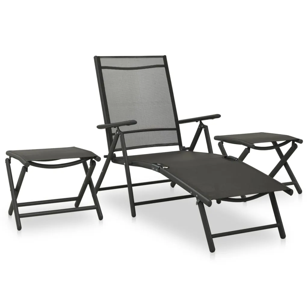 vidaXL Set Divani da Giardino 3 pz in Textilene e Alluminio Nero