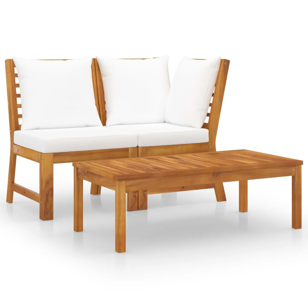 vidaXL Set Divani da Giardino 3 pz con Cuscini Crema in Legno Acacia